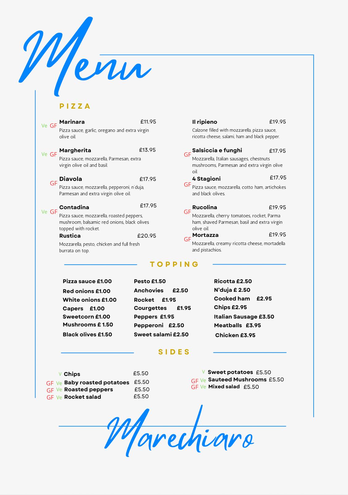 Pizza and Sides Menu